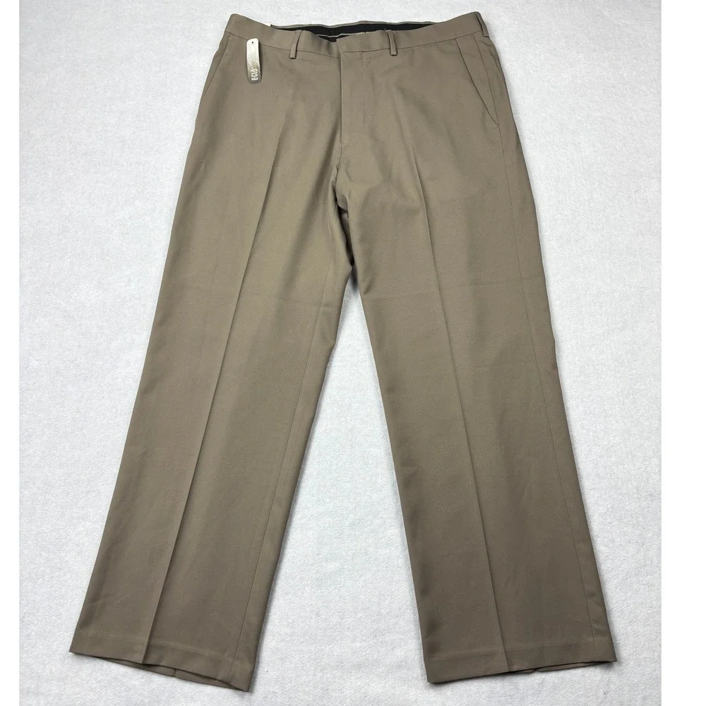 Haggar eCLO Dress Pants Mens 36x29 Medium Taupe Flex Gabardine Flat Front NWT